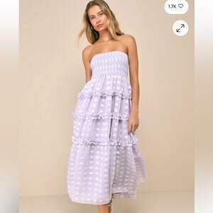 Lulus Beautiful Sentiments Lavender Floral Strapless Tiered Midi Dress Size XS